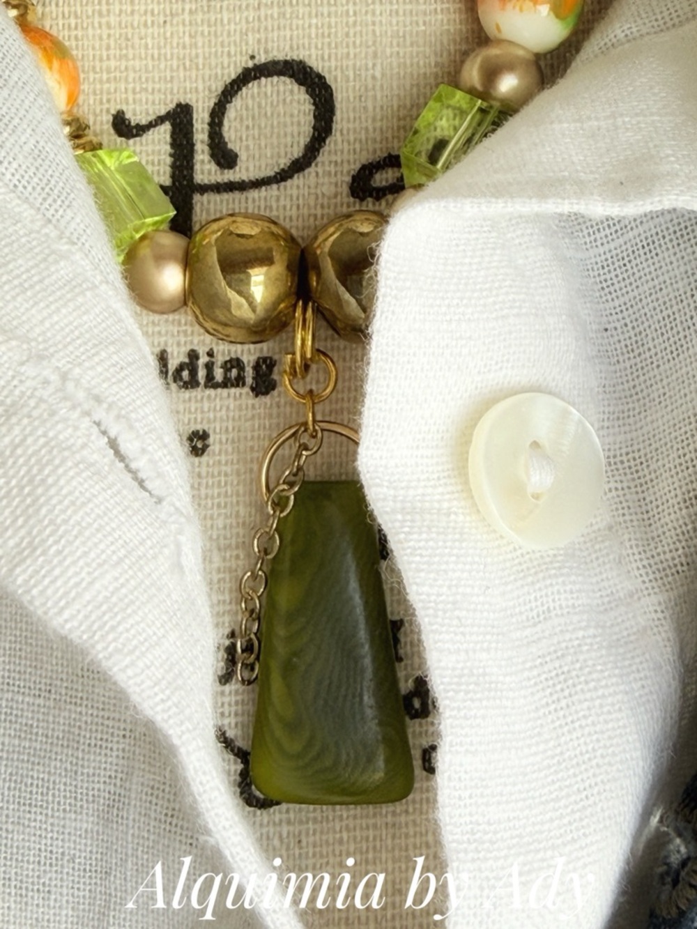 Green agates and Gold Mixed-Bead Necklace